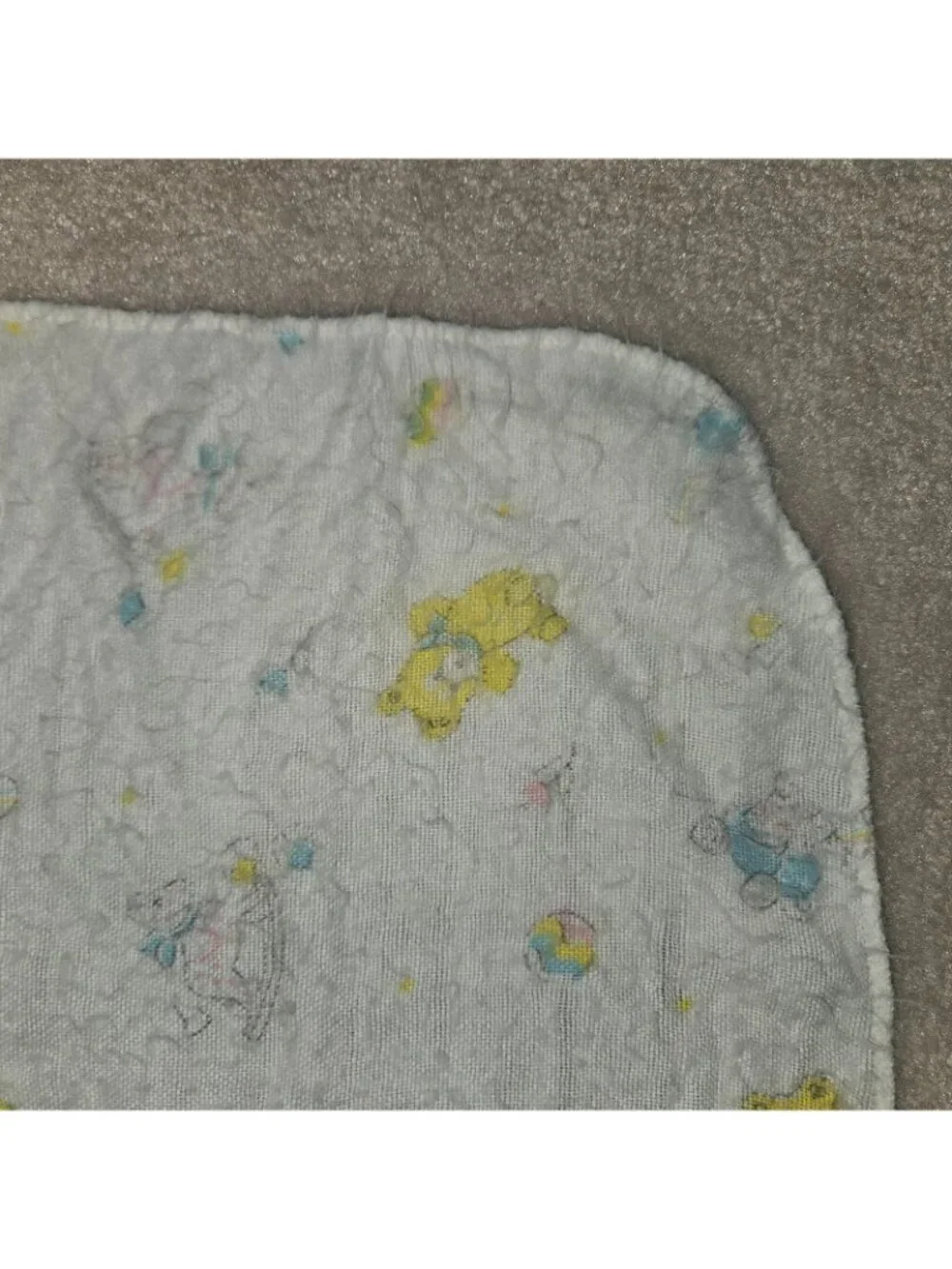 VTG Receiving Blanket 23x31 Blue Yellow Bear Bootie Wagon Ball Rocking Horse